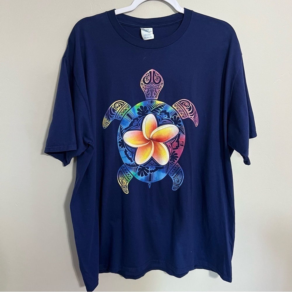 Port & Company Hawaiian Tie Dye Sea Turtle T-shirt Royal Blue size 2XL